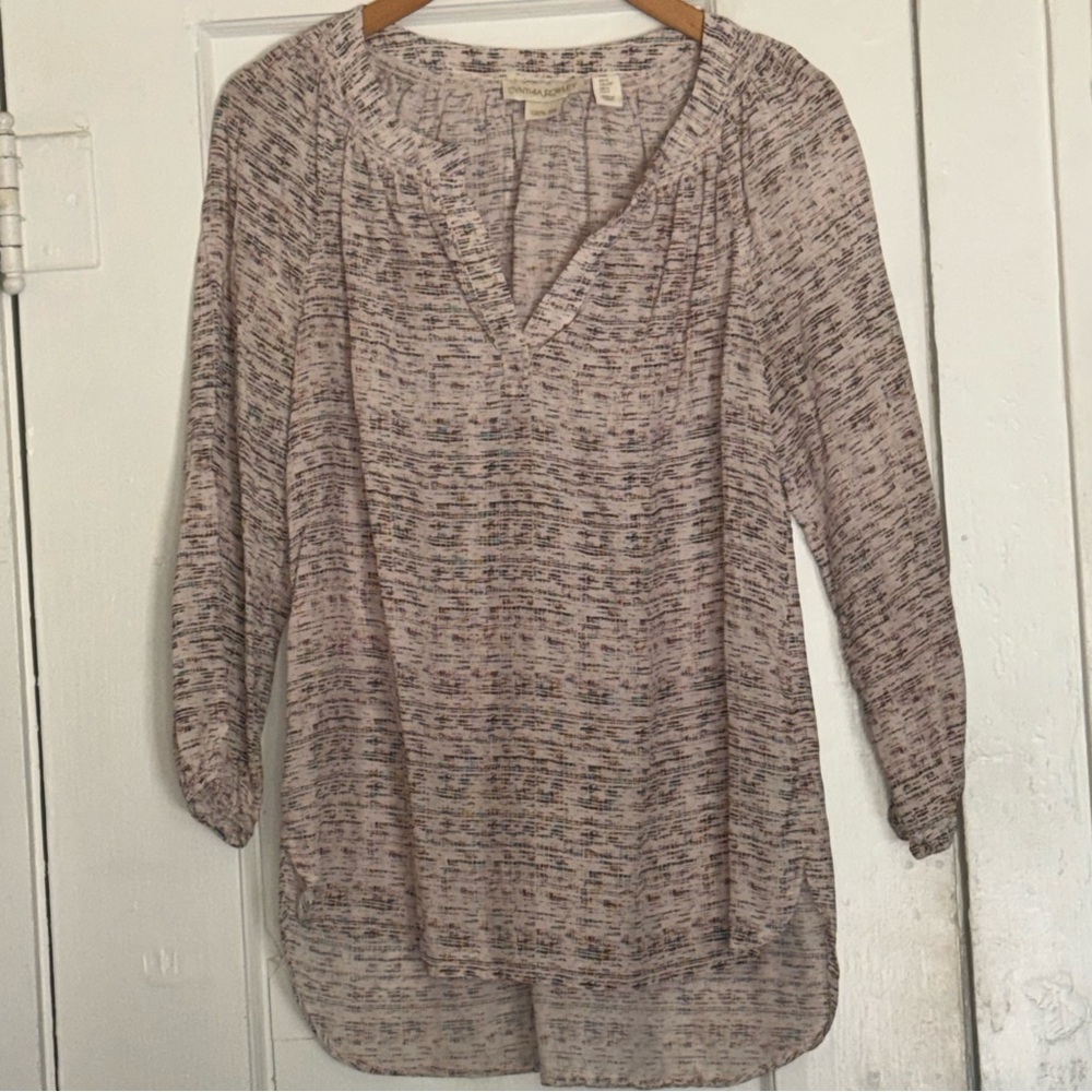 Cynthia Rowley Heathered Light Pink V-Neck Tunic 100% Silk Blouse